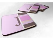 Set of 4 Monogram Pink Stripes Foam Coasters Initial Letter J