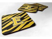 Set of 4 Monogram Tiger Stripe Black Gold Foam Coasters Initial Letter E