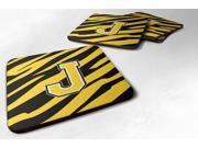 Set of 4 Monogram Tiger Stripe Black Gold Foam Coasters Initial Letter J