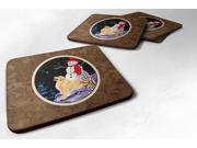 Set of 4 Golden Retriever with Snowman in red Hat Foam Coasters
