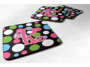 Set of 4 Monogram Polkadots and Pink Foam Coasters Initial Letter R