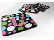 Set of 4 Monogram Polkadots and Pink Foam Coasters Initial Letter L