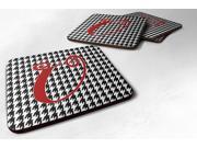 Set of 4 Monogram Houndstooth Black Foam Coasters Initial Letter U