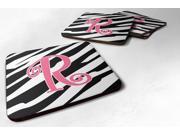 Set of 4 Monogram Zebra Stripe and Pink Foam Coasters Initial Letter R