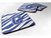 Set of 4 Monogram Tiger Stripe Blue and White Foam Coasters Initial Letter C