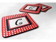 Set of 4 Monogram Red Black Polka Dots Foam Coasters Initial Letter C