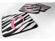 Set of 4 Monogram Zebra Stripe and Pink Foam Coasters Initial Letter U