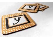 Set of 4 Monogram Orange Polkadots Foam Coasters Initial Letter Y