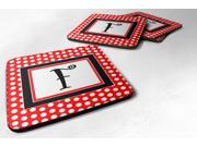Set of 4 Monogram Red Black Polka Dots Foam Coasters Initial Letter F