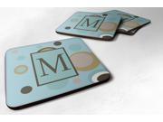 Set of 4 Monogram Blue Dots Foam Coasters Initial Letter M