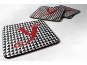 Set of 4 Monogram Houndstooth Black Foam Coasters Initial Letter Y