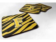 Set of 4 Monogram Tiger Stripe Black Gold Foam Coasters Initial Letter F