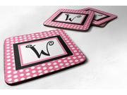 Set of 4 Monogram Pink Black Polka Dots Foam Coasters Initial Letter W
