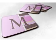 Set of 4 Monogram Pink Stripes Foam Coasters Initial Letter M