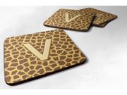 Set of 4 Monogram Giraffe Foam Coasters Initial Letter V