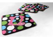 Set of 4 Monogram Polkadots and Pink Foam Coasters Initial Letter Q