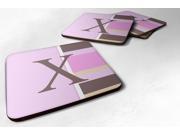 Set of 4 Monogram Pink Stripes Foam Coasters Initial Letter X