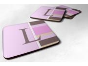 Set of 4 Monogram Pink Stripes Foam Coasters Initial Letter L