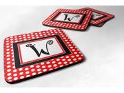 Set of 4 Monogram Red Black Polka Dots Foam Coasters Initial Letter W