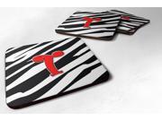 Set of 4 Monogram Zebra Red Foam Coasters Initial Letter T