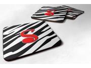 Set of 4 Monogram Zebra Red Foam Coasters Initial Letter S