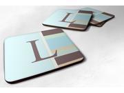 Set of 4 Monogram Blue Stripes Foam Coasters Initial Letter L