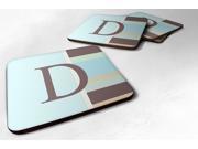 Set of 4 Monogram Blue Stripes Foam Coasters Initial Letter D