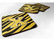 Set of 4 Monogram Tiger Stripe Black Gold Foam Coasters Initial Letter X