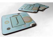 Set of 4 Monogram Blue Dots Foam Coasters Initial Letter J