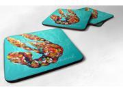 Set of 4 Crawfish Electric Claw Aqua Green Foam Coasters