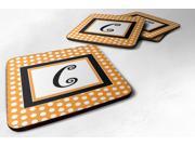 Set of 4 Monogram Orange Polkadots Foam Coasters Initial Letter C