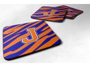 Set of 4 Monogram Tiger Stripe Blue Orange Foam Coasters Initial Letter J