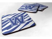 Set of 4 Monogram Tiger Stripe Blue and White Foam Coasters Initial Letter W