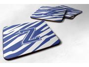Set of 4 Monogram Tiger Stripe Blue and White Foam Coasters Initial Letter Z