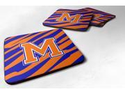 Set of 4 Monogram Tiger Stripe Blue Orange Foam Coasters Initial Letter M