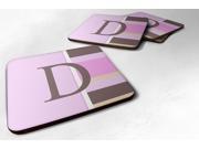 Set of 4 Monogram Pink Stripes Foam Coasters Initial Letter D