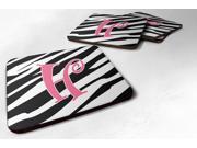 Set of 4 Monogram Zebra Stripe and Pink Foam Coasters Initial Letter H