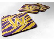 Set of 4 Monogram Initial W Tiger Stripe Purple Gold Foam Coasters