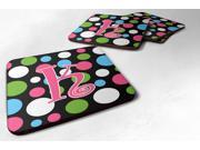 Set of 4 Monogram Polkadots and Pink Foam Coasters Initial Letter K
