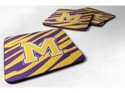 Set of 4 Monogram Initial M Tiger Stripe Purple Gold Foam Coasters