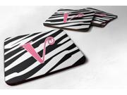 Set of 4 Monogram Zebra Stripe and Pink Foam Coasters Initial Letter V