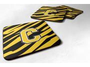 Set of 4 Monogram Tiger Stripe Black Gold Foam Coasters Initial Letter C