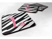 Set of 4 Monogram Zebra Stripe and Pink Foam Coasters Initial Letter L