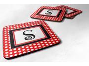 Set of 4 Monogram Red Black Polka Dots Foam Coasters Initial Letter S