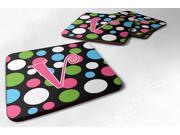 Set of 4 Monogram Polkadots and Pink Foam Coasters Initial Letter V