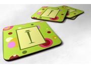 Set of 4 Monogram Green Foam Coasters Initial Letter I