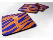 Set of 4 Monogram Tiger Stripe Blue and Orange Foam Coasters Initial Letter I