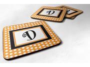 Set of 4 Monogram Orange Polkadots Foam Coasters Initial Letter D