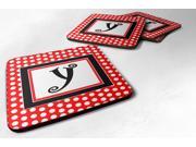Set of 4 Monogram Red Black Polka Dots Foam Coasters Initial Letter Y