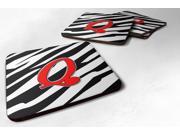 Set of 4 Monogram Zebra Red Foam Coasters Initial Letter Q